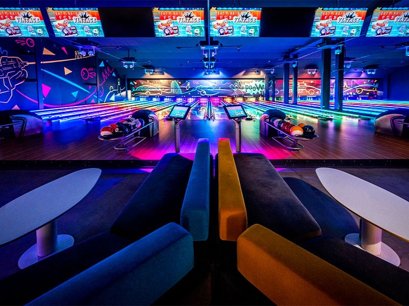 Bowling in Ljubljana at Woop Fun Park - 18 lines of totally new, interactive bowling lanes with multiple games to choose from.